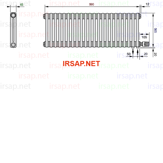 чертеж радиатора Irsap Tesi 20565-2220565-22-26-01